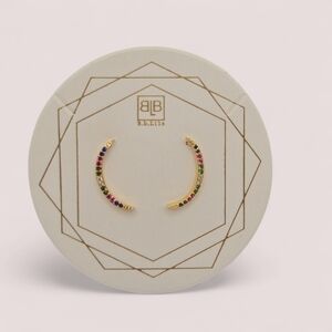 BB LILA Women's Gold Multi Color Crystal Pave Dainty Half Moon Earrings